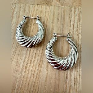 Vintage 925 Sterling silver etched puffy hoop earrings